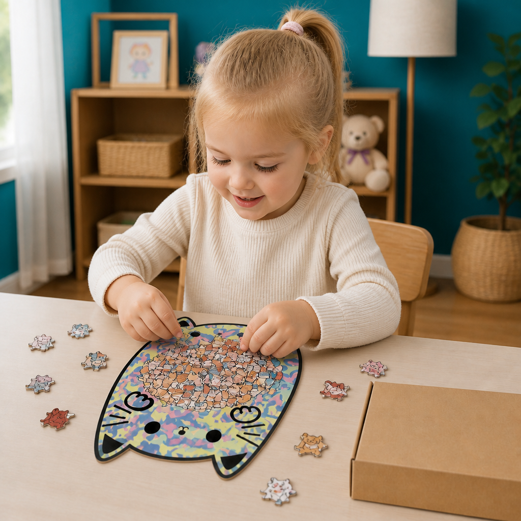 135-teiliges Holz-Puzzle mit katzenförmigen Puzzleteilen
