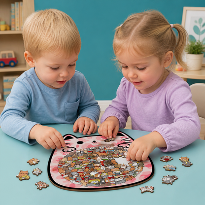 135-teiliges Holz-Puzzle mit katzenförmigen Puzzleteilen