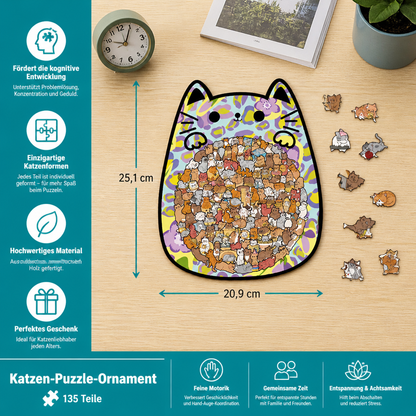 135-teiliges Holz-Puzzle mit katzenförmigen Puzzleteilen