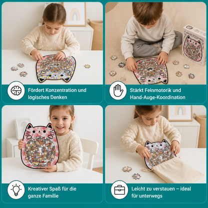 135-teiliges Holz-Puzzle mit katzenförmigen Puzzleteilen