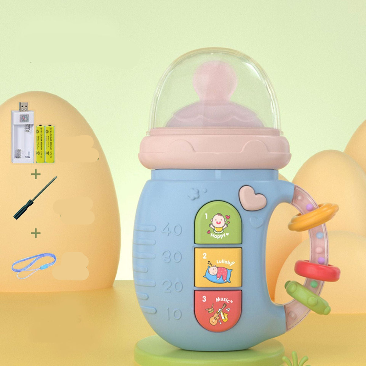 Musikalischer Baby Schnuller mit Beißring und Rasseln