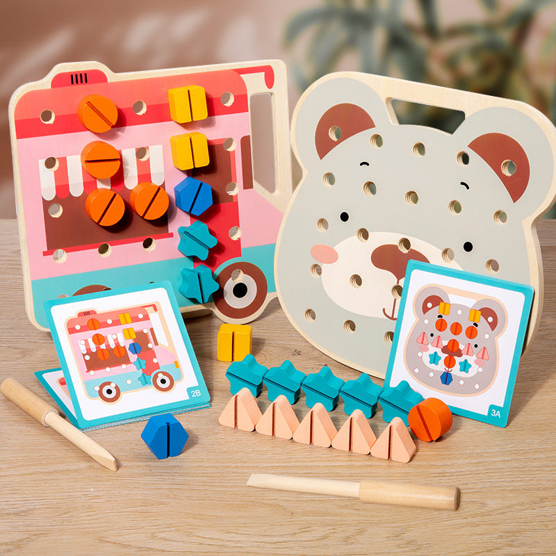 Montessori Farbenschauben Bärenplatte für Kleine Handwerker