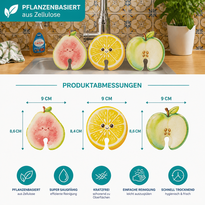 Fruchtförmige aufquellende Zelluloseschwämme – 3er-Pack pflanzenbasierte, kratzfreie Küchenschwämme