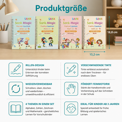 Magisches wiederverwendbares Schreibübungsheft-Set mit Rillen & verschwindender Tinte
