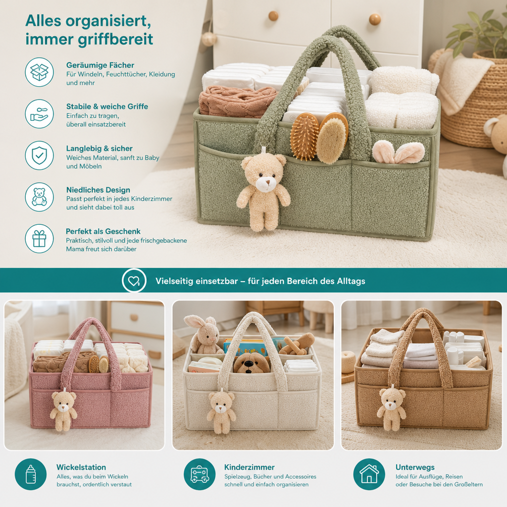 Plüschige Sherpa-Windel-Aufbewahrungsbox – Organizer-Korb fürs Kinderzimmer & den Wickeltisch