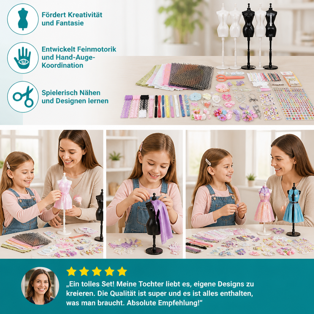 400+ teiliges DIY-Modedesign- & Nähset mit 3 Schneiderpuppen