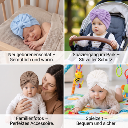 Geraffter Baby-Turban mit Schleife – Weiche Strickmütze für Neugeborene