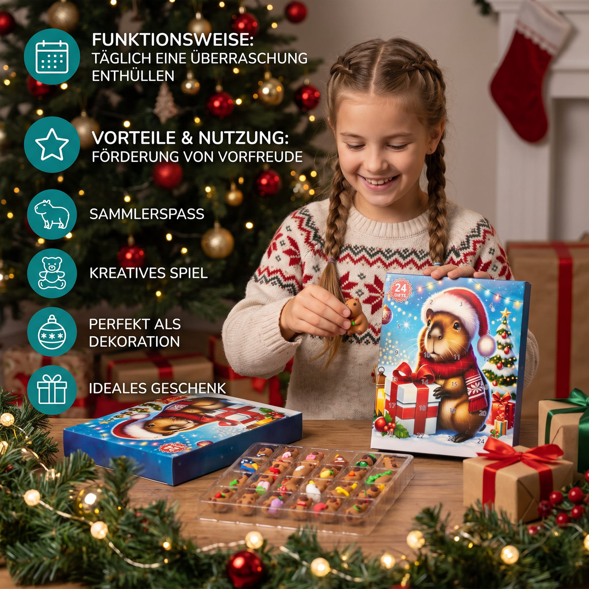 24-Tage-Capybara-Weihnachts-Adventskalender – 24 niedliche Mini-Figuren