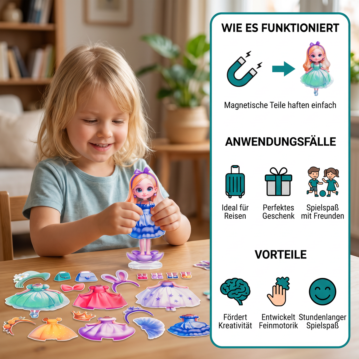 Magnetisches Ankleidepuppen-Set mit austauschbaren Outfits