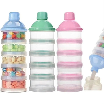 Milchpulver Spender mit 5 Fächern – Stapelbarer Behälter für Snacks & Babynahrung