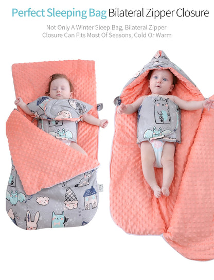 Baby Schlafsack mit Kapuze – Minky Decke für Neugeborene
