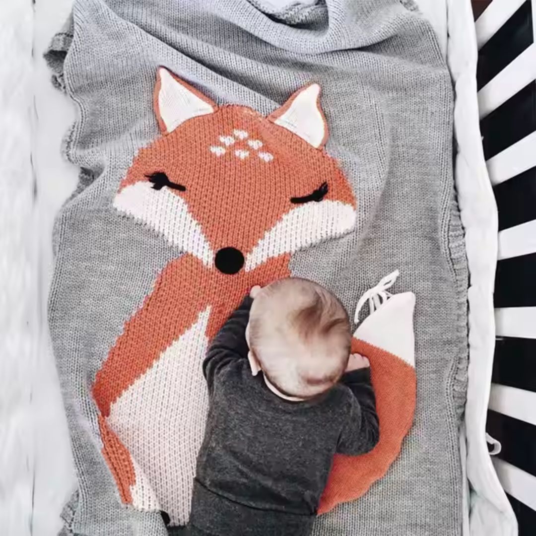 Baby Strickdecke mit Tiermotiv – Kuscheldecke mit 3D-Design für Kinder