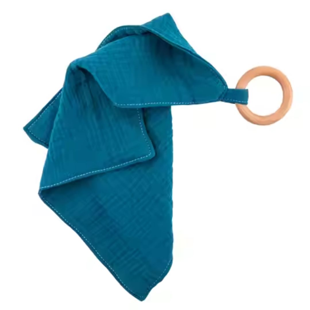 Baby Beißringe mit Holzring – Weiche Muslin Tücher Beißhilfe