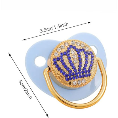 Luxus Schnuller mit Strass und Kronenmotiv – Goldfarben
