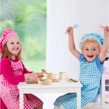 Holz-Spielküchen-Set für Kinder – Mini-Köche Set mit Bratpfanne, Zutaten und Zubehör