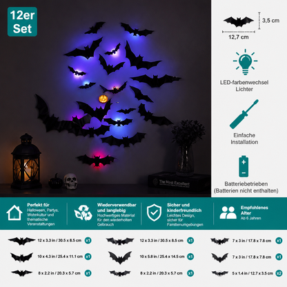 3D-LED-Halloween-Fledermaus-Wanddekoration mit Farbwechsel-Lichtern