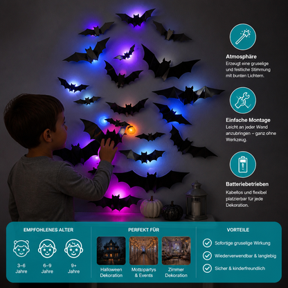 3D-LED-Halloween-Fledermaus-Wanddekoration mit Farbwechsel-Lichtern