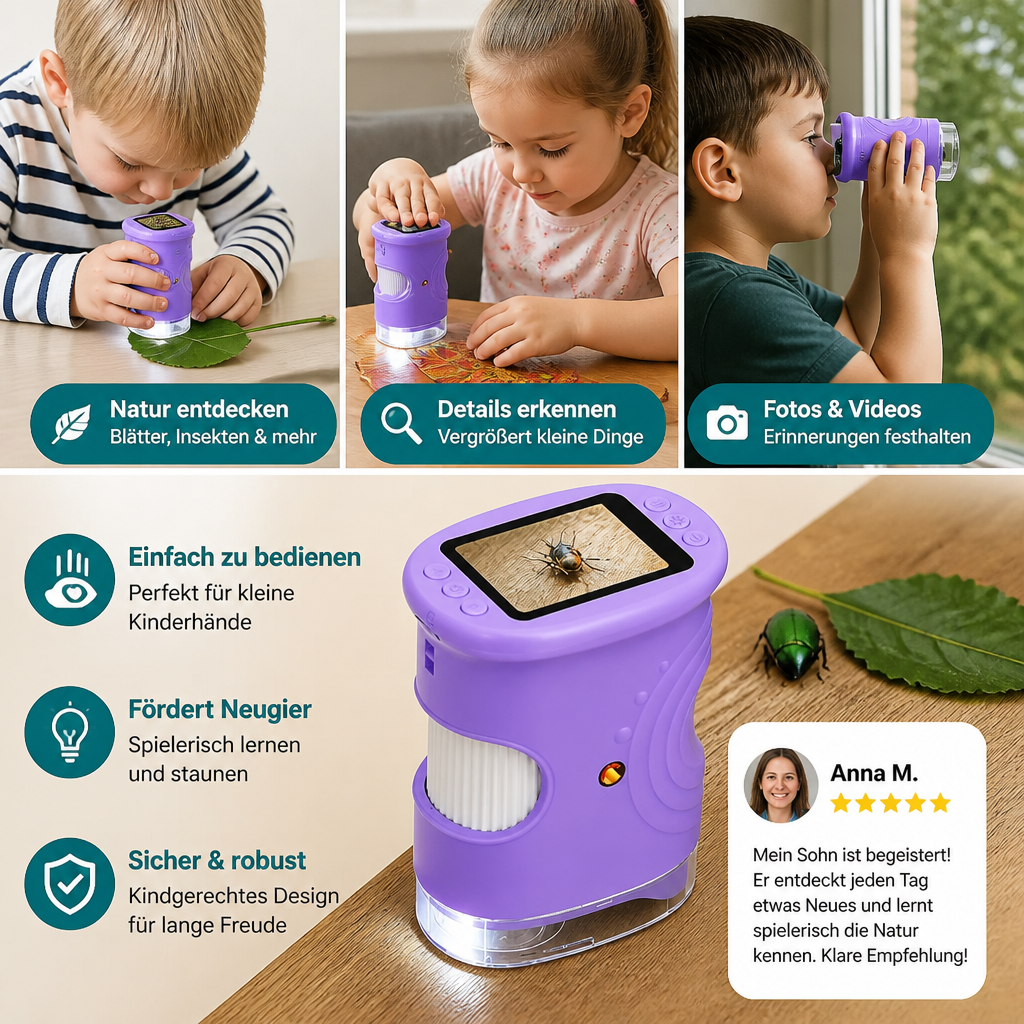 2-in-1 Digitales Mikroskop & Teleskop für Kinder mit Foto- und Videokamera