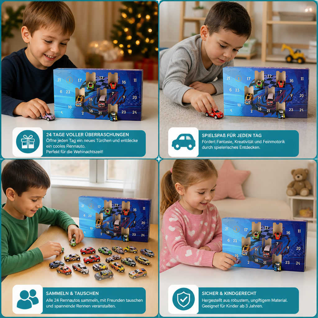 24-Tage-Rennauto-Adventskalender mit Überraschungs-Spielzeugautos