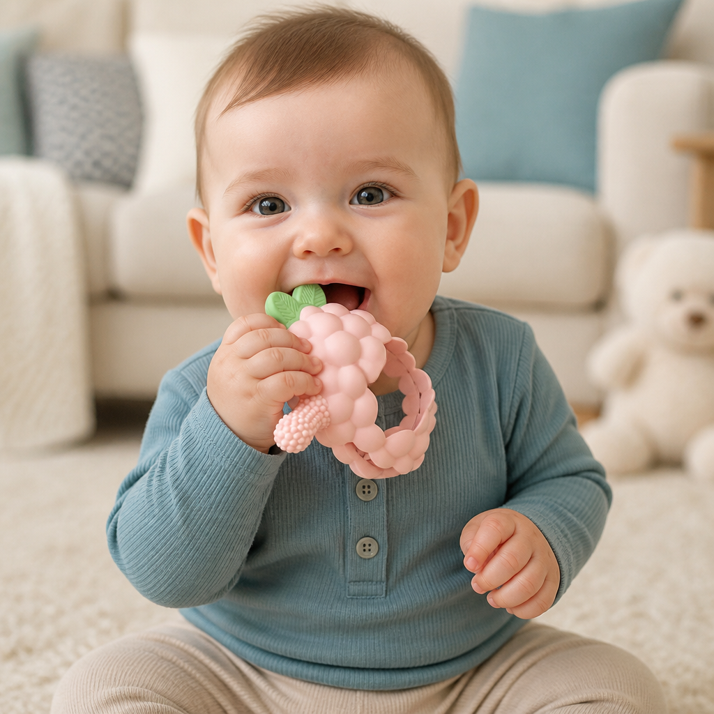 Griffiger Silikon-Beißring für Babys mit verschiedenen Texturen (ab 3 Monaten)