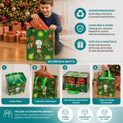Wiederverwendbare Weihnachts-Geschenktaschen mit Griffen – Verschiedene festliche Designs