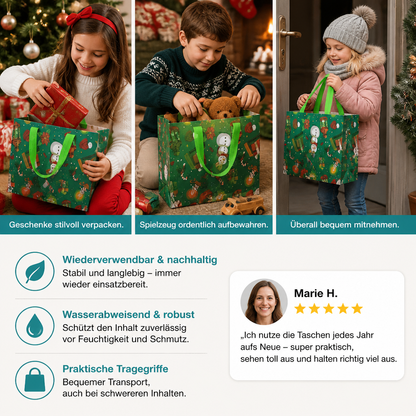 Wiederverwendbare Weihnachts-Geschenktaschen mit Griffen – Verschiedene festliche Designs