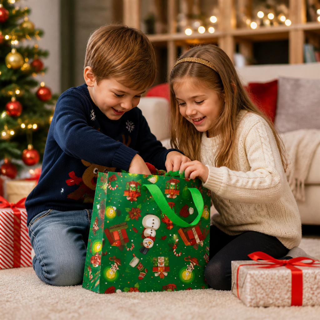 Wiederverwendbare Weihnachts-Geschenktaschen mit Griffen – Verschiedene festliche Designs