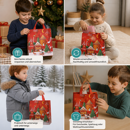 Wiederverwendbare Weihnachts-Geschenktaschen mit Griffen – Verschiedene festliche Designs