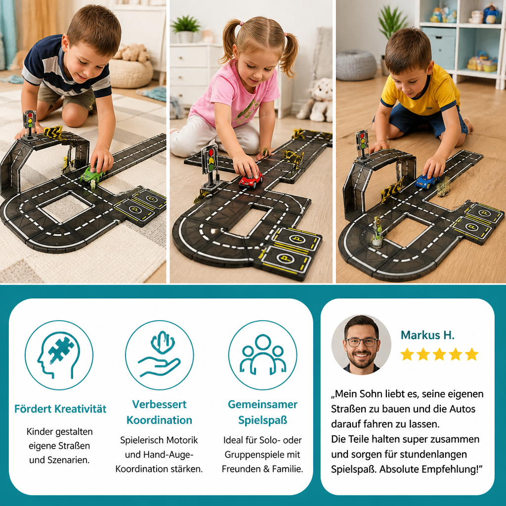 Magnetbaustein- & Magnetplatten-Set mit Straßen & Ampeln