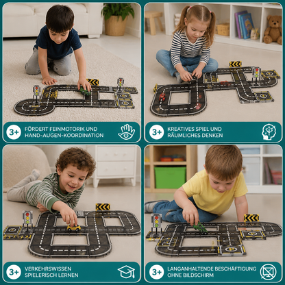 Magnetbaustein- & Magnetplatten-Set mit Straßen & Ampeln