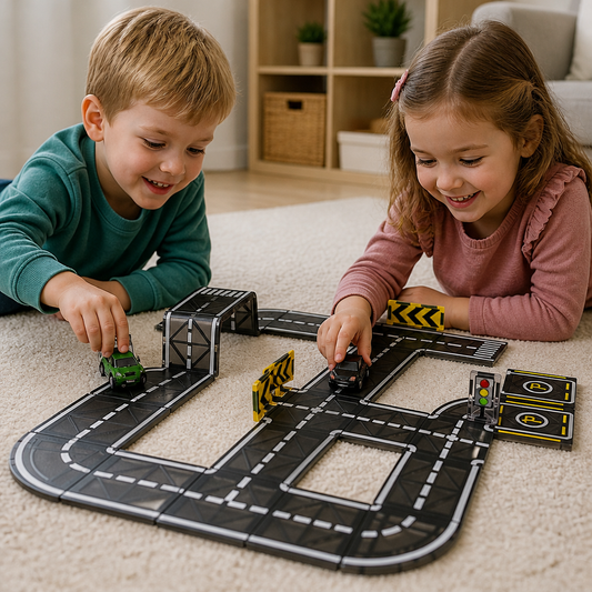 Magnetbaustein- & Magnetplatten-Set mit Straßen & Ampeln
