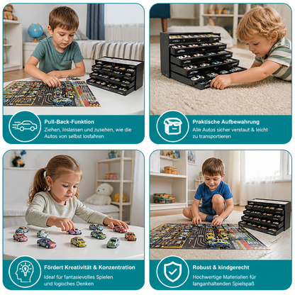 48-teiliges Mini-Druckguss-Rückziehauto-Set mit Aufbewahrungsbox