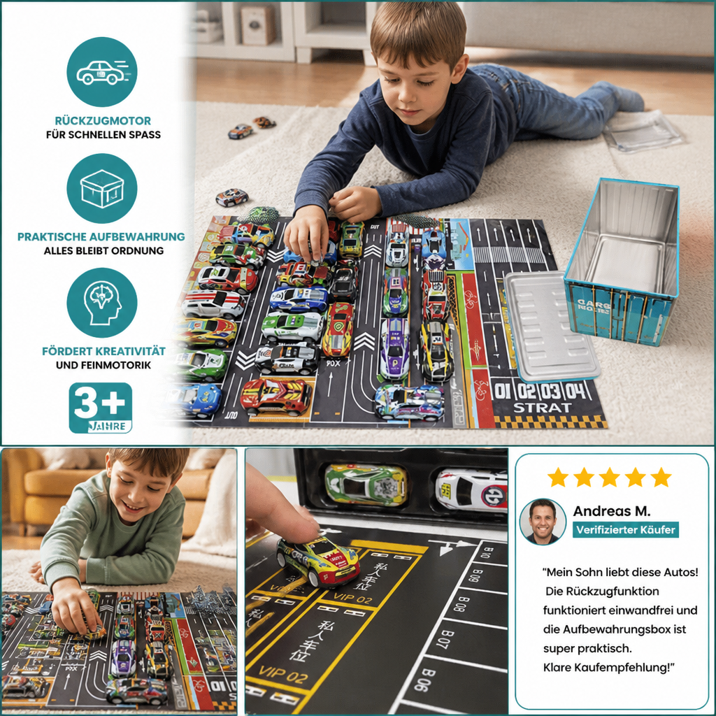 48-teiliges Mini-Druckguss-Rückziehauto-Set mit Aufbewahrungsbox