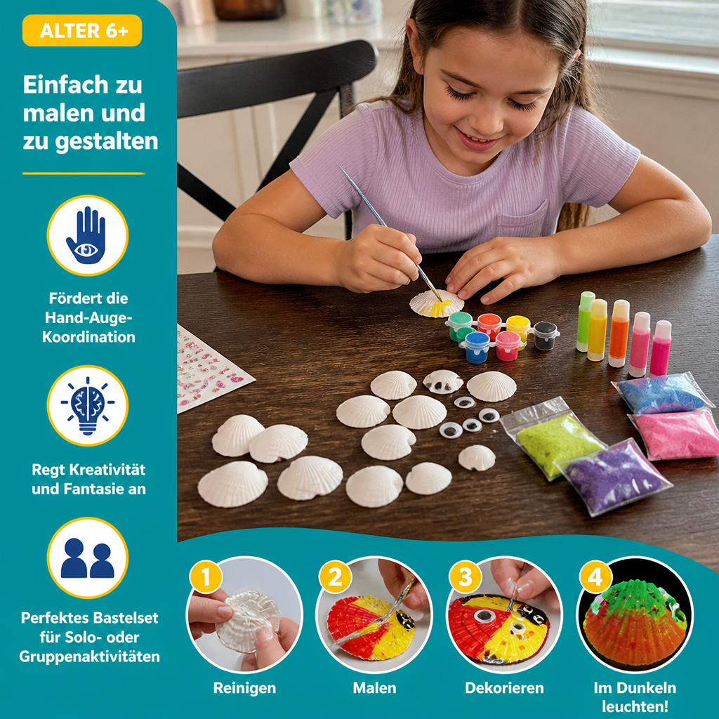 Glow-in-the-Dark Muschel-Malset – Leuchtendes DIY-Bastelset