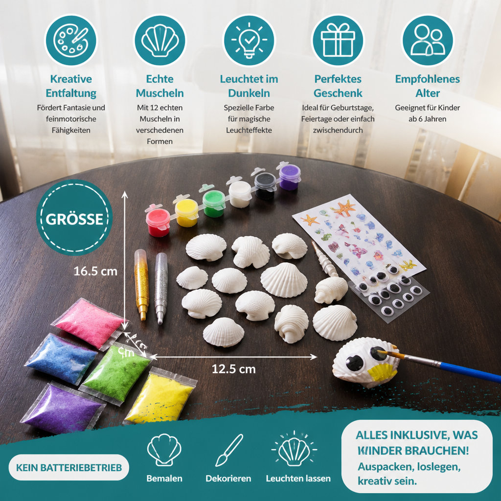 Glow-in-the-Dark Muschel-Malset – Leuchtendes DIY-Bastelset