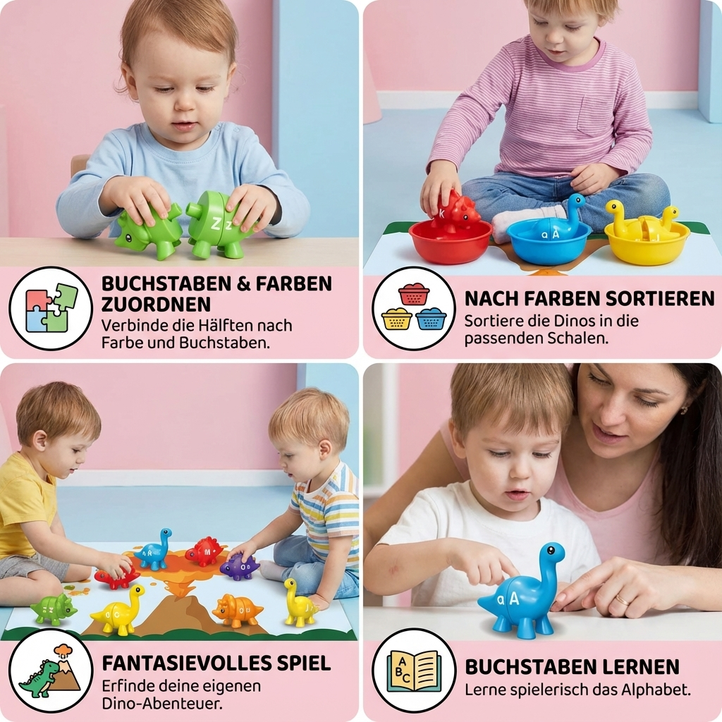 Pädagogisches Montessori Farben Dinosaurier Sortier Spiel Set
