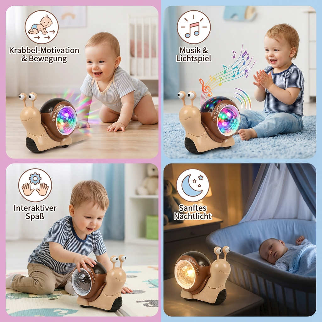 Leuchtende und Musik Spielende Schnecke Krabbelspielzeug
