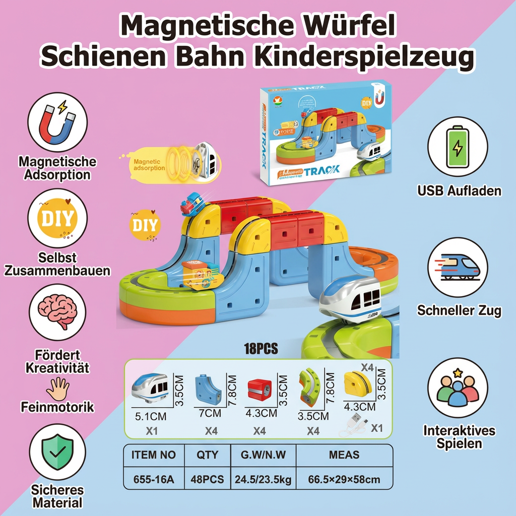 Magnetische Würfel Schienen Bahn Kinderspielzeug