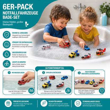 6er-Pack farbwechselnde Einsatzfahrzeug-Badespielzeuge für Babys & Kleinkinder