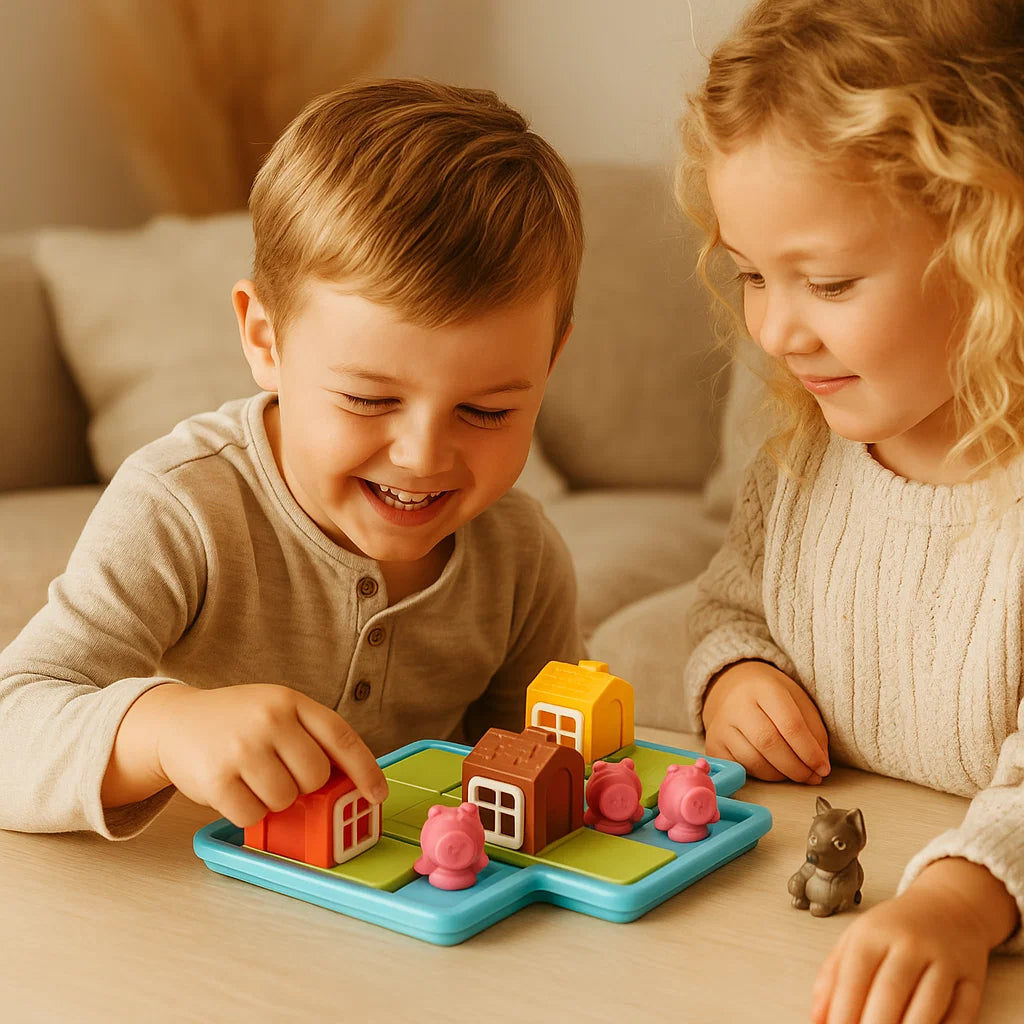 Montessori 3 Schweinchen und der Böse Wolf Puzzle und Geschicklichkeitsspiel