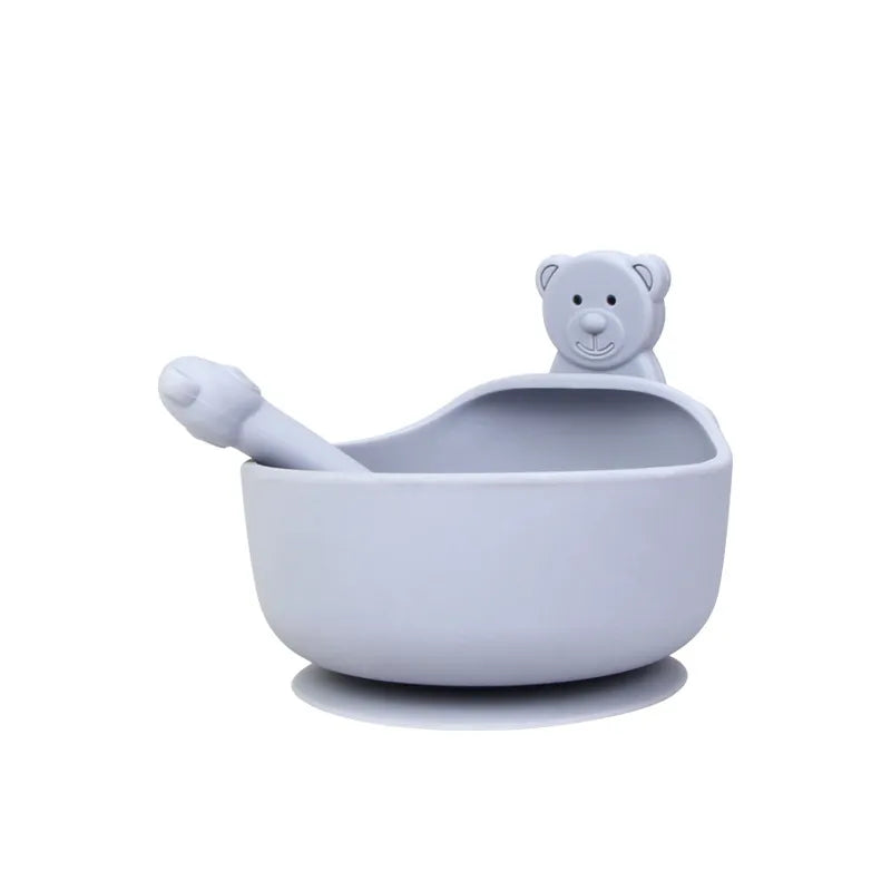 Silikon Baby Schüssel mit Löffel – Rutschfestes Fütterset mit Saugnapf und Tierdesign
