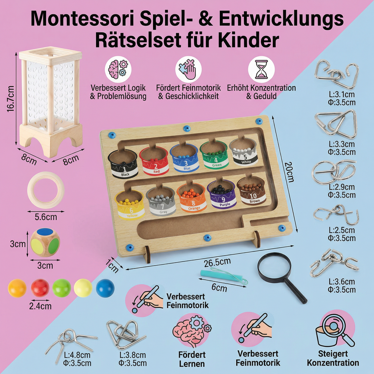 3-Teiliges Montessori Spiel- & Entwicklungs Rätselset für Kinder