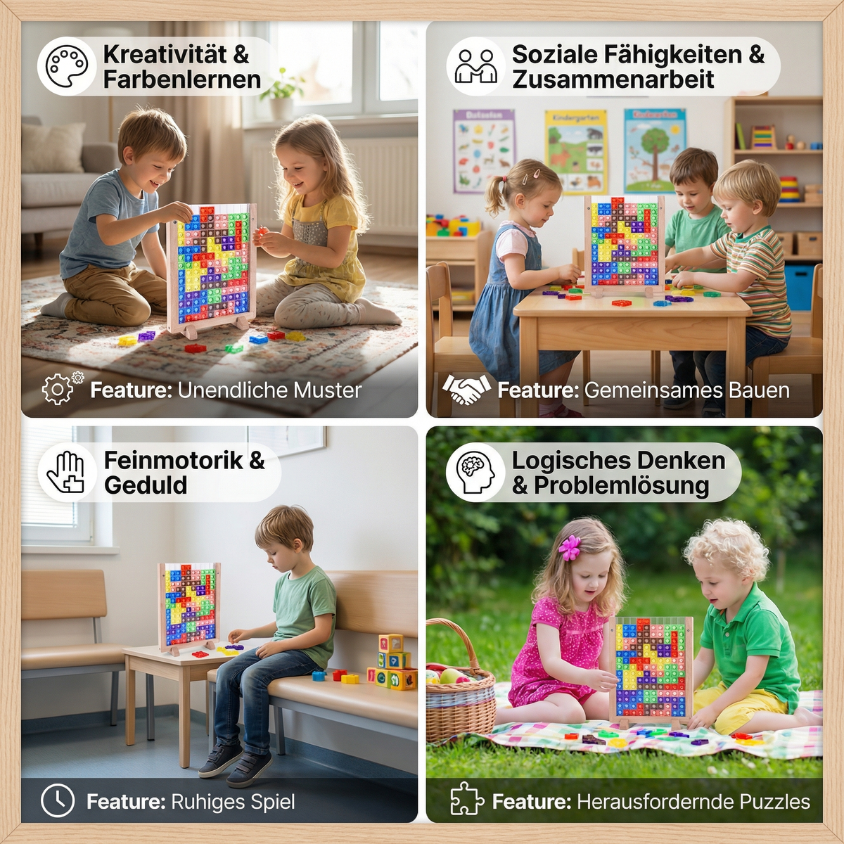 3D Farben Baustein Puzzle mit Holzrahmen – Pädagogisches Montessori Lernspiel