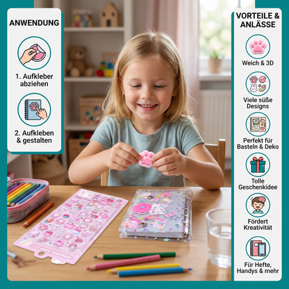 3D-Pfoten-Sticker – Niedliche weiche Puffy-Sticker für Kinder