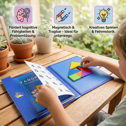 Tragbares Montessori Holz Magnet Tangram Puzzle Buch Lernspielzeug