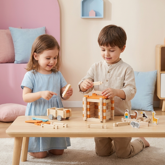 Montessori Holz-Baustein Set – Natürliches Stapel- und Konstruktionsspielzeug