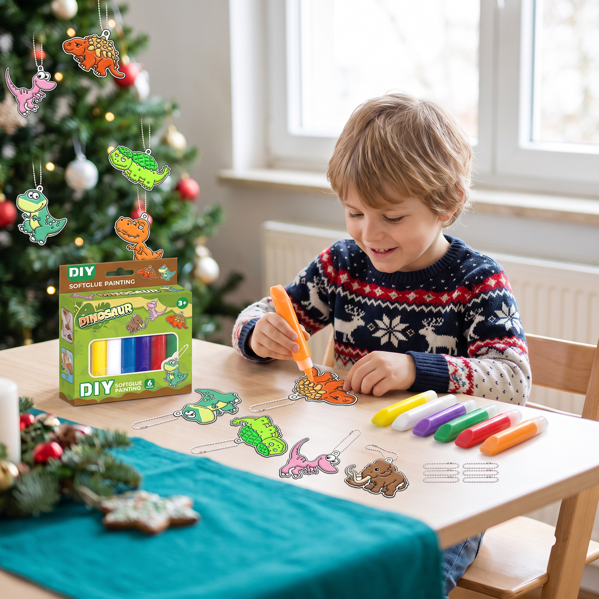 DIY-Weihnachtsanhänger-Bastelset mit kleberfreier Maltechnik für Kinder