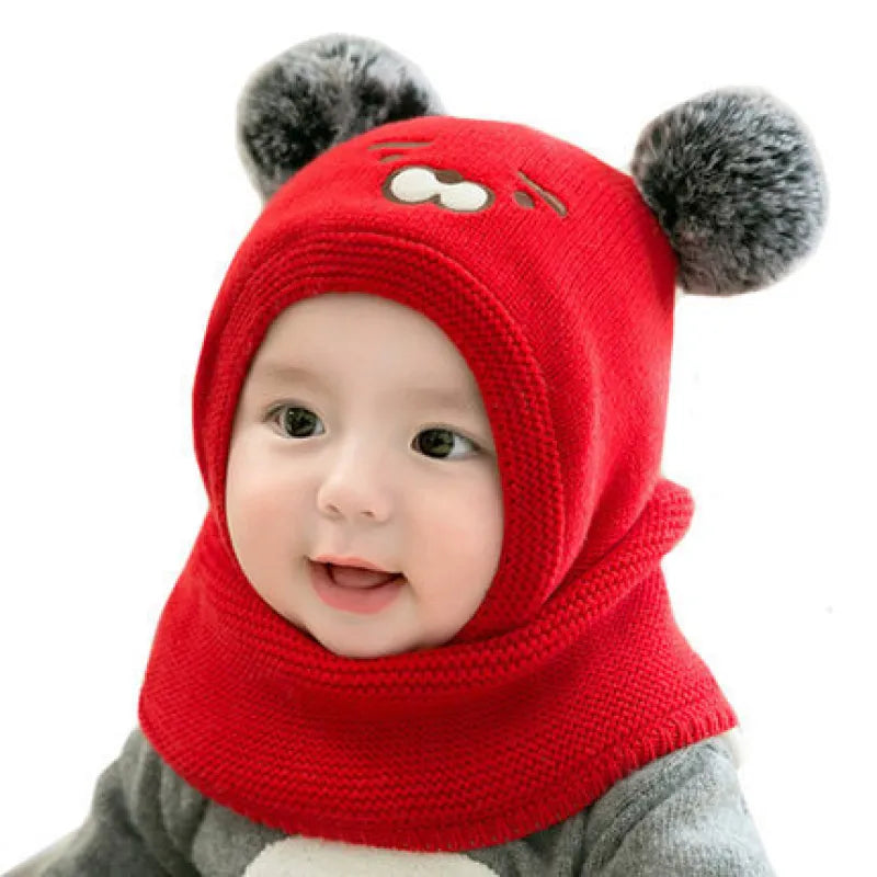 Baby Wintermütze mit Ohren – Warme Strickmütze mit Fleecefutter und Tiermotiv