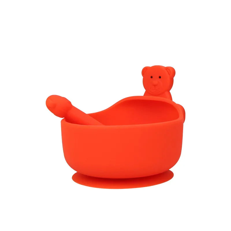 Silikon Baby Schüssel mit Löffel – Rutschfestes Fütterset mit Saugnapf und Tierdesign