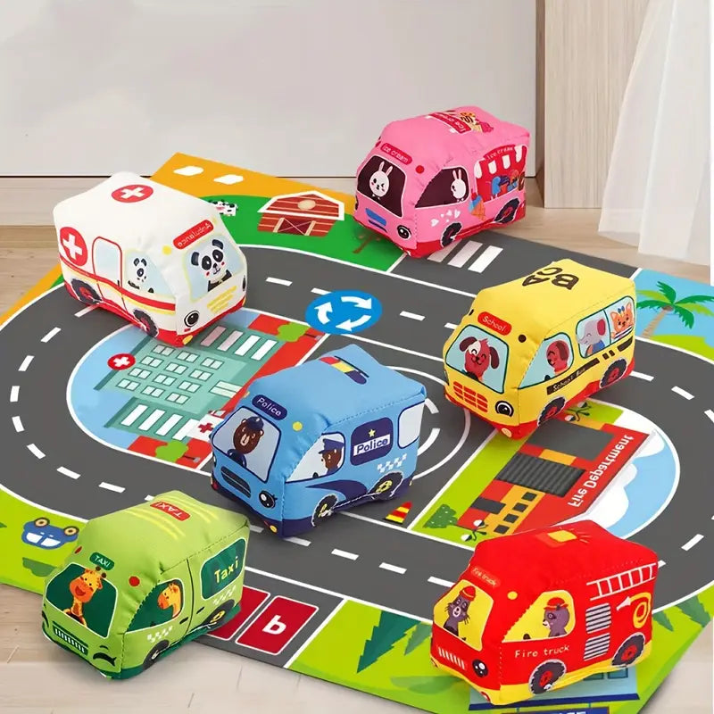 2in1 Sensorische Plüsch Spielzeug Autos mit Straßenmatte und Tasche für Unterwegs